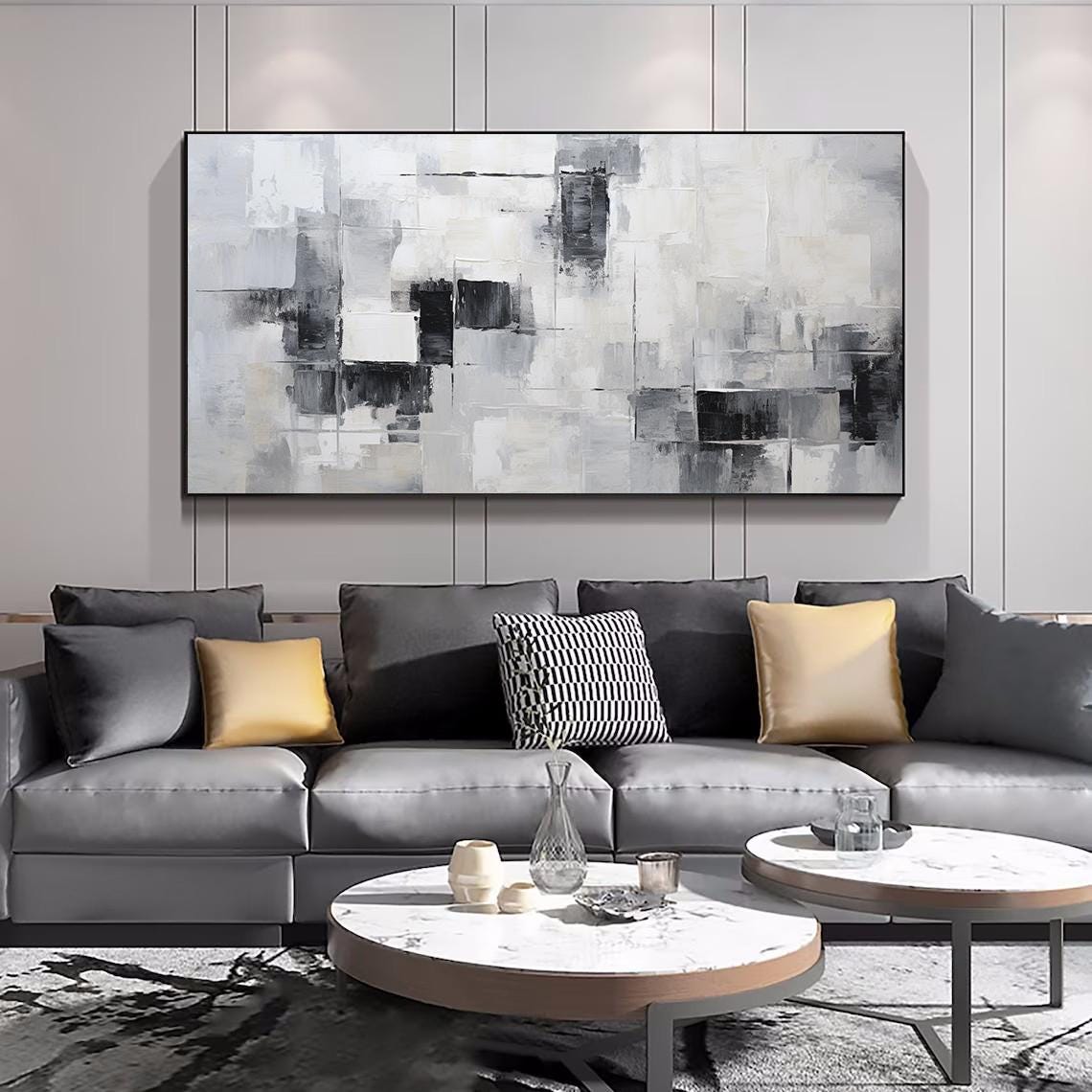 Grey White Black Minimalist Geometric Blocks Modern Decor Poster - Image 4