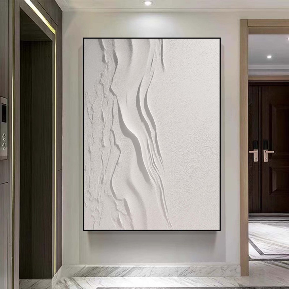 White 3D Textured Wave Minimal Sculptural Abstract Wall Poster - Image 3