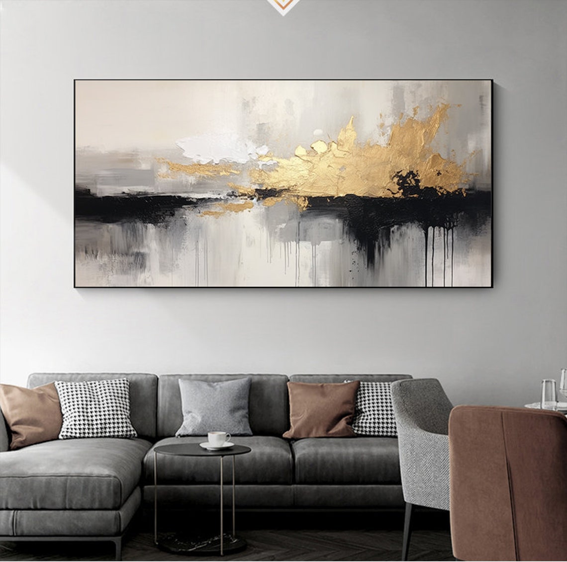 Monochrome Gold Splash Abstract Modern Art Painting Poster Extra Large - Image 4