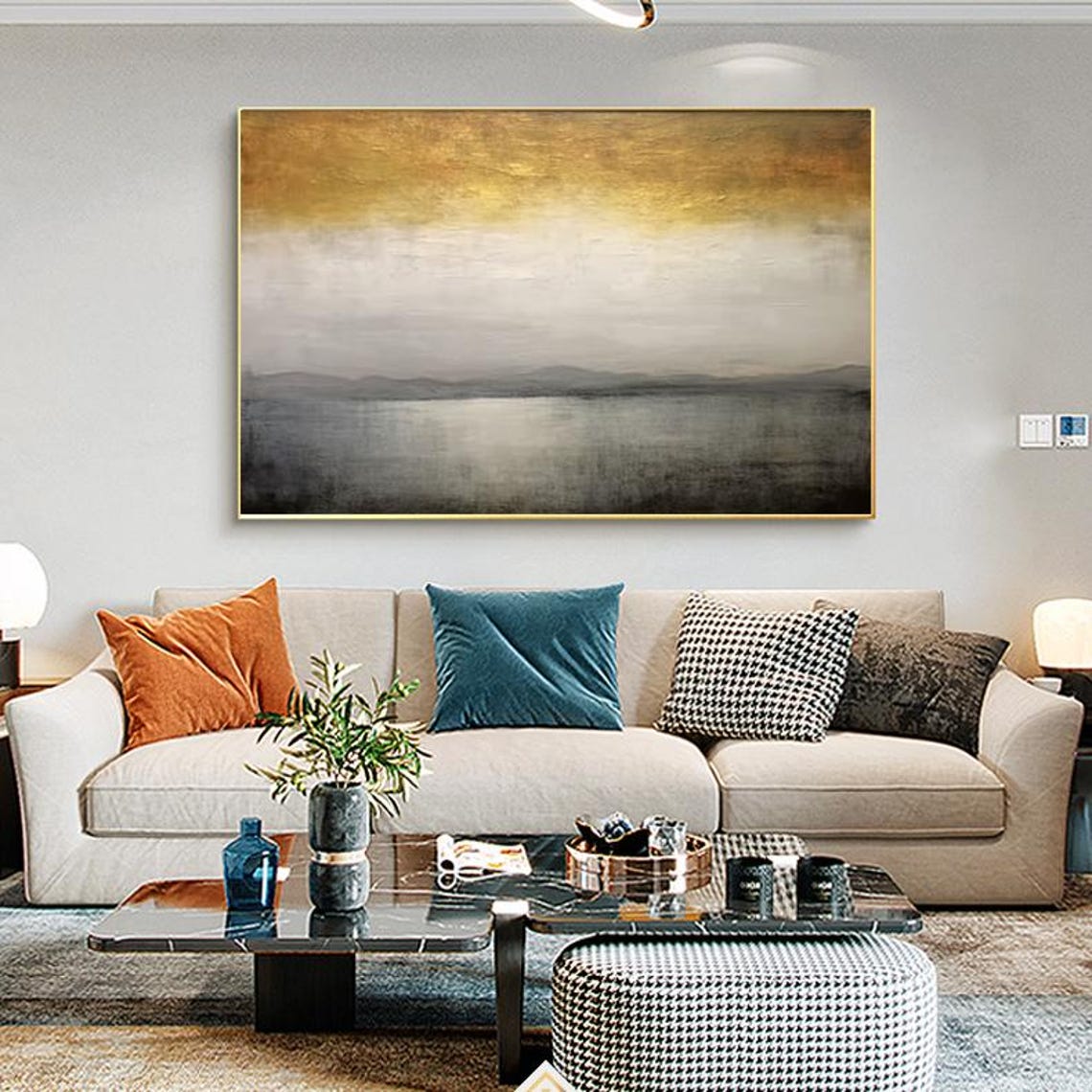 Gold Grey Abstract Landscape Horizon Modern Minimalist Wall Poster - Image 3