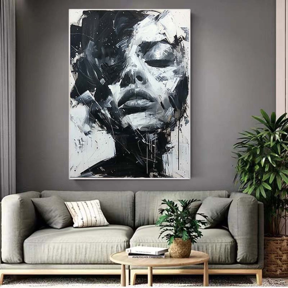 Black and White Woman Portrait Oil Painting Art Print - Image 7