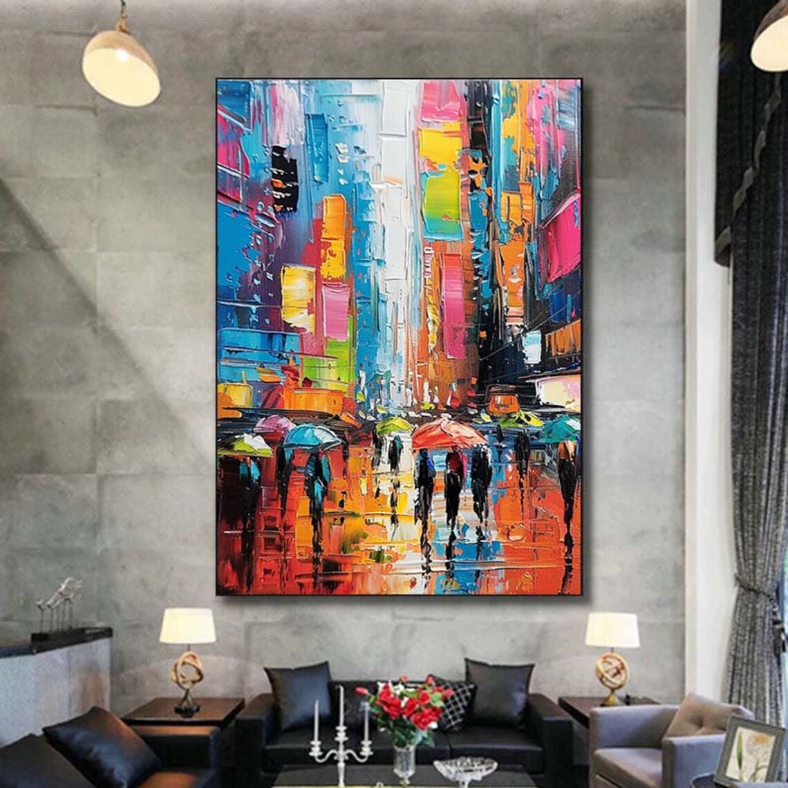 Custom Urban Cityscape, Abstract Oil-Painting Art Print - Image 2