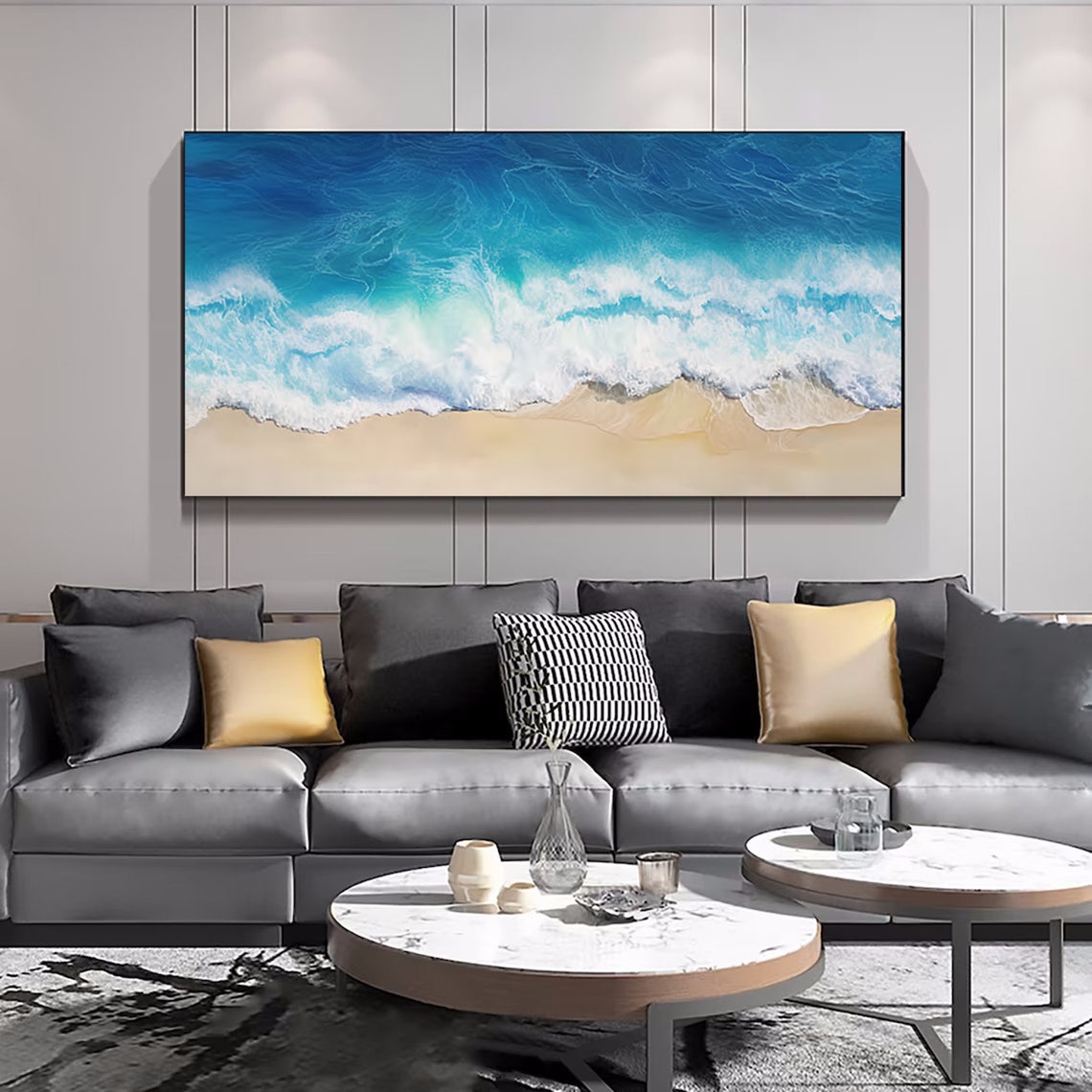 Turquoise Ocean Waves Aerial Sandy Shore Coastal Surf Poster - Image 4