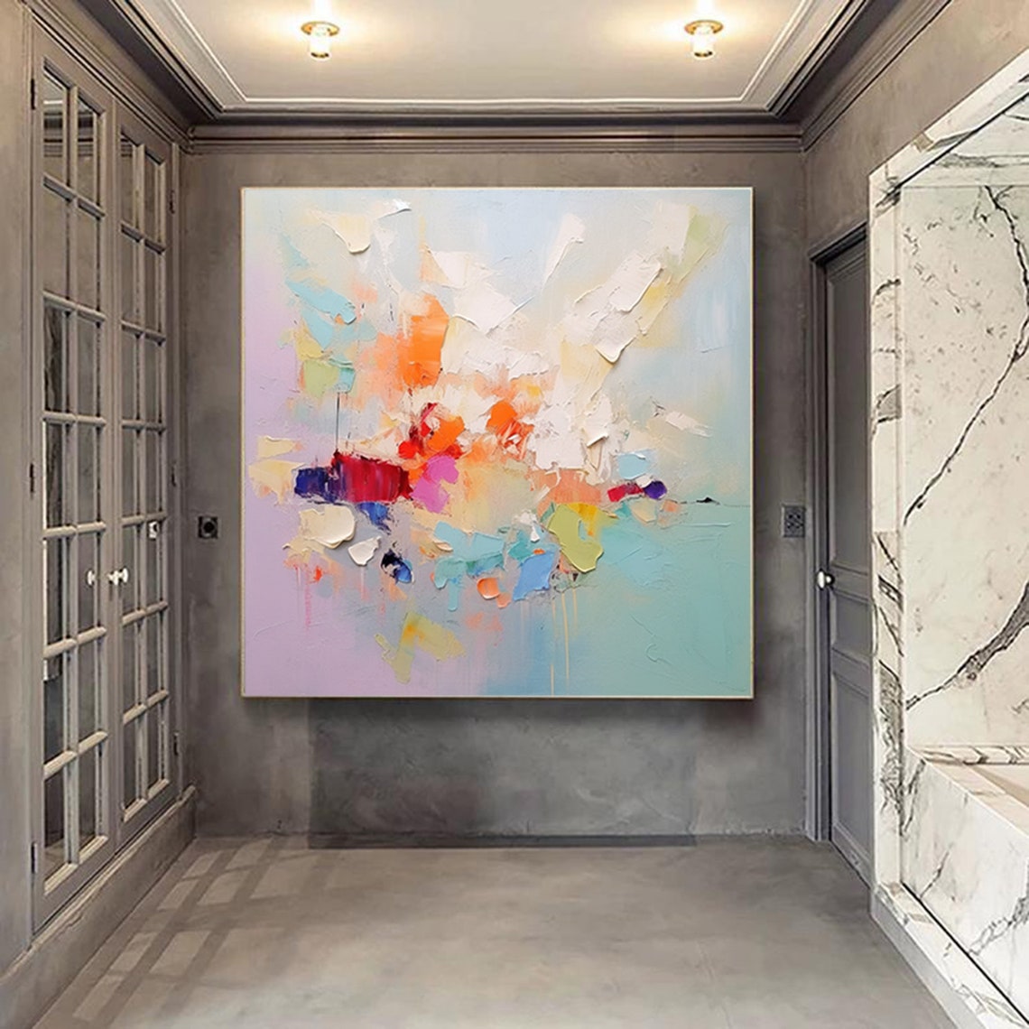 Pastel Confetti Splash Abstract Impasto Modern Painting Poster - Image 2