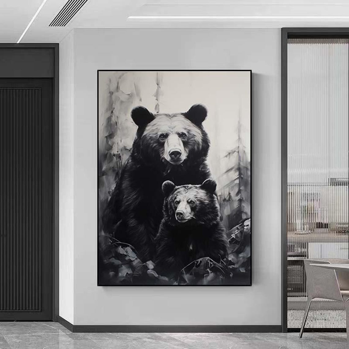 Striking Black And White Bear Mother And Cub In Forest Poster - Image 6