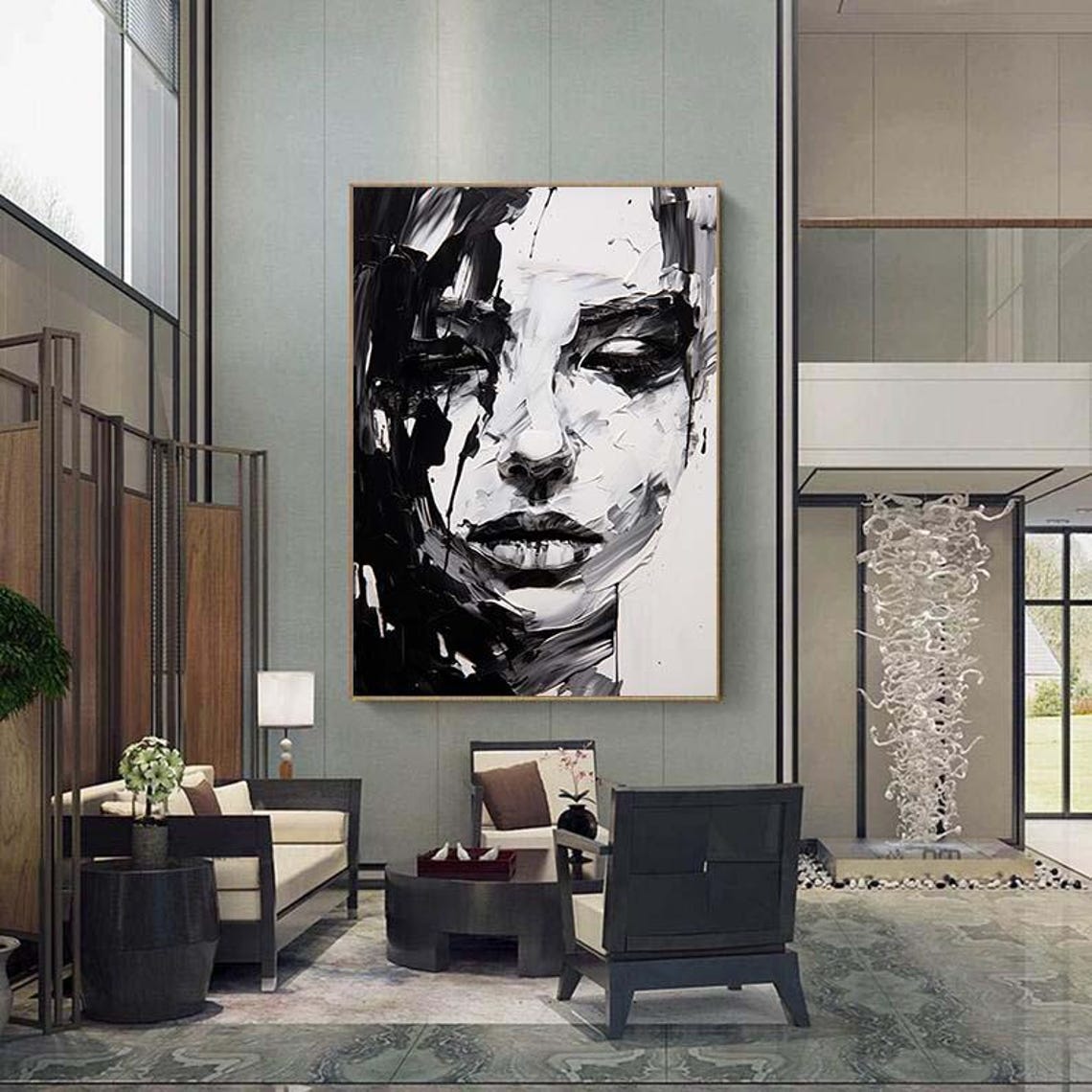 Monochrome Sleeping Beauty Woman Face White Impasto Art Poster - Image 5