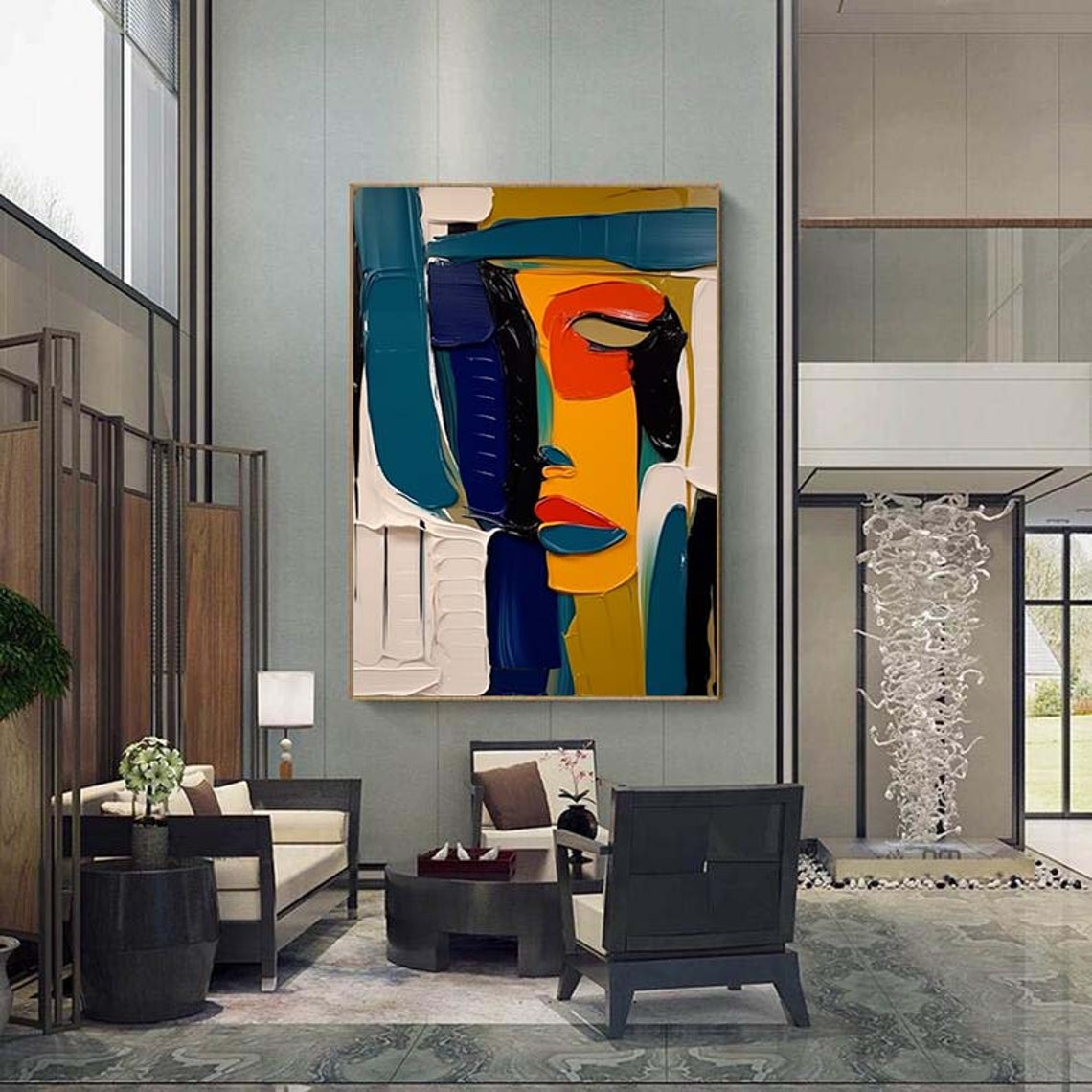 Bold Color Block Abstract Face Portrait In Teal Yellow Orange Poster - Image 4