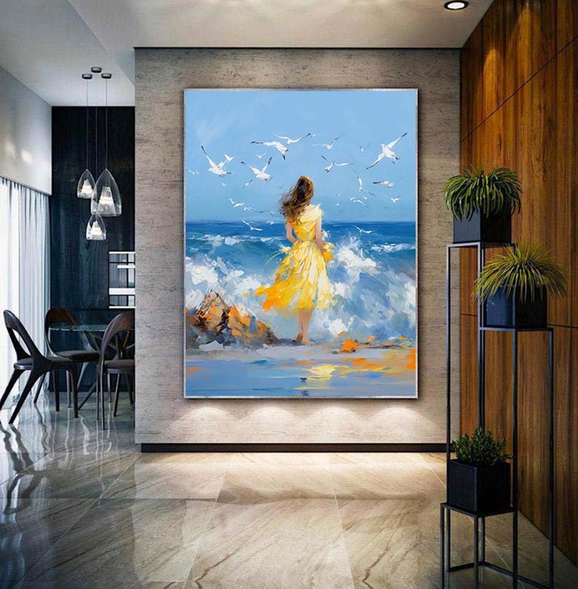 Beautiful Woman On The Beachbeautiful Girl Back View Oil Painting Acrylic Abstract Oil Painting Wall Decor Living Room Office Wall - Image 4