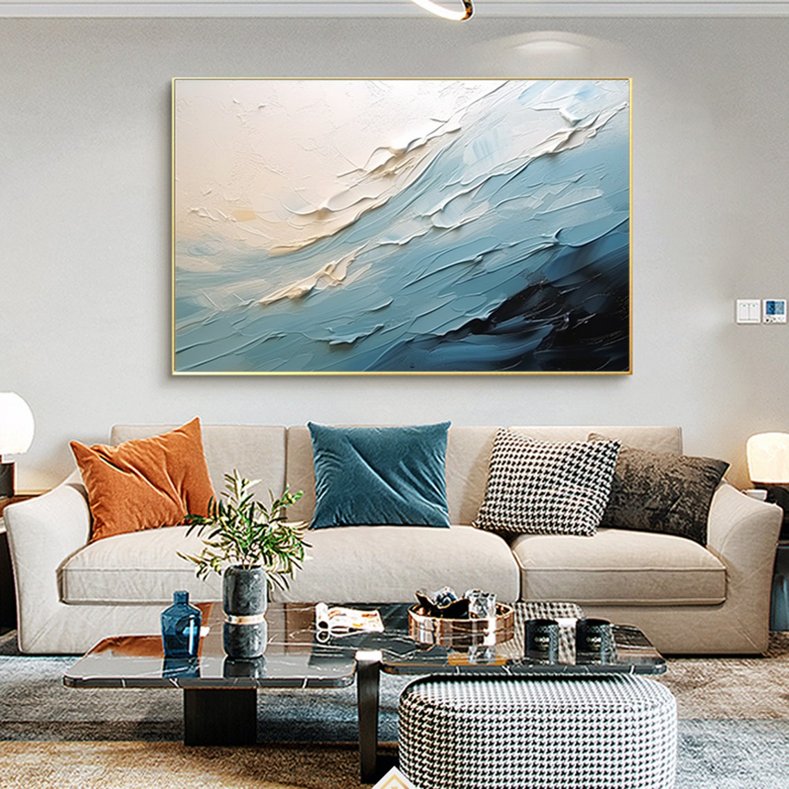 Blue Ocean Waves White Foam Abstract Seascape Painting Poster - Image 3