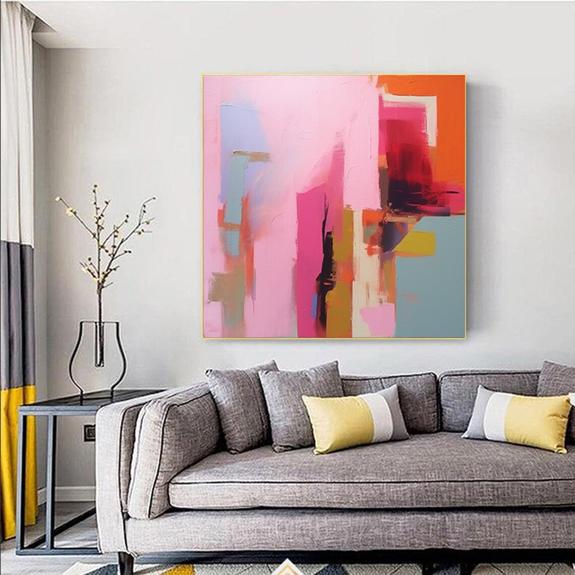Soft Pink Magenta And Orange Geometric Abstract Blocks Poster - Image 2