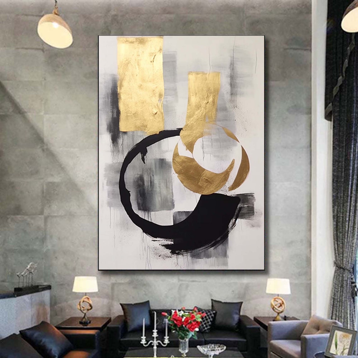 Minimal Gold Leaf And Black Brushstroke Abstract Circle Poster - Image 6