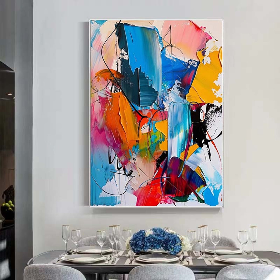 Vibrant Blue Orange Red Abstract Brushstroke Energy Painting Poster - Image 2