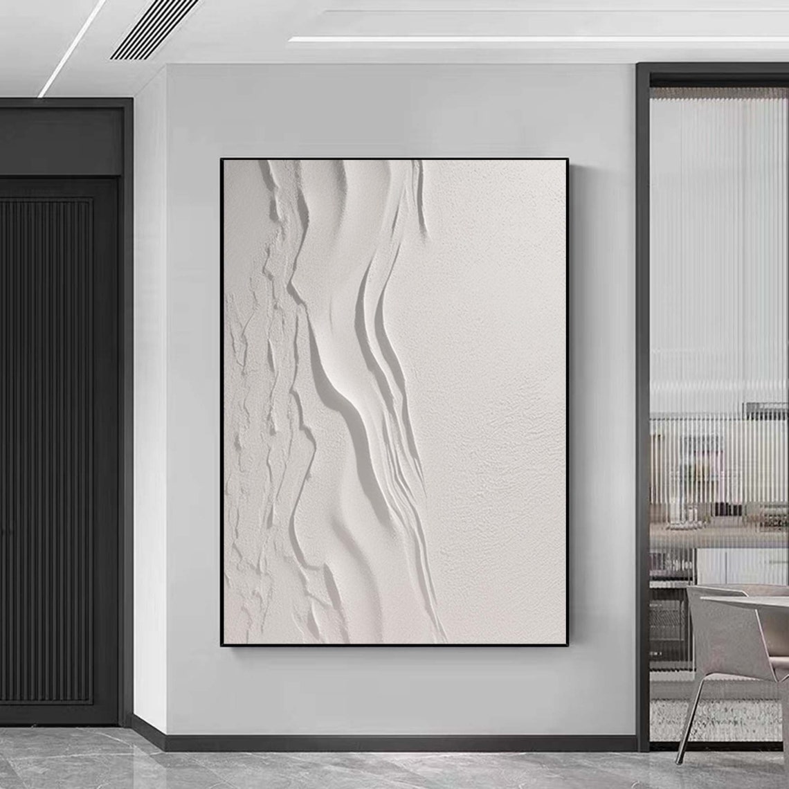 White 3D Textured Wave Minimal Sculptural Abstract Wall Poster - Image 5