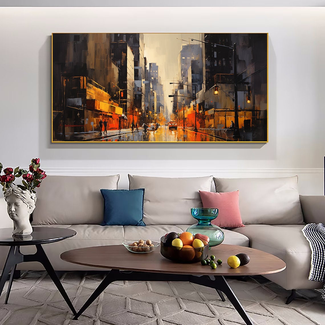 Urban Texture Oil Painting Large Colorful City Landscape Oil Painting Original Artist Creation Modern Art Collection For Living Room - Image 2
