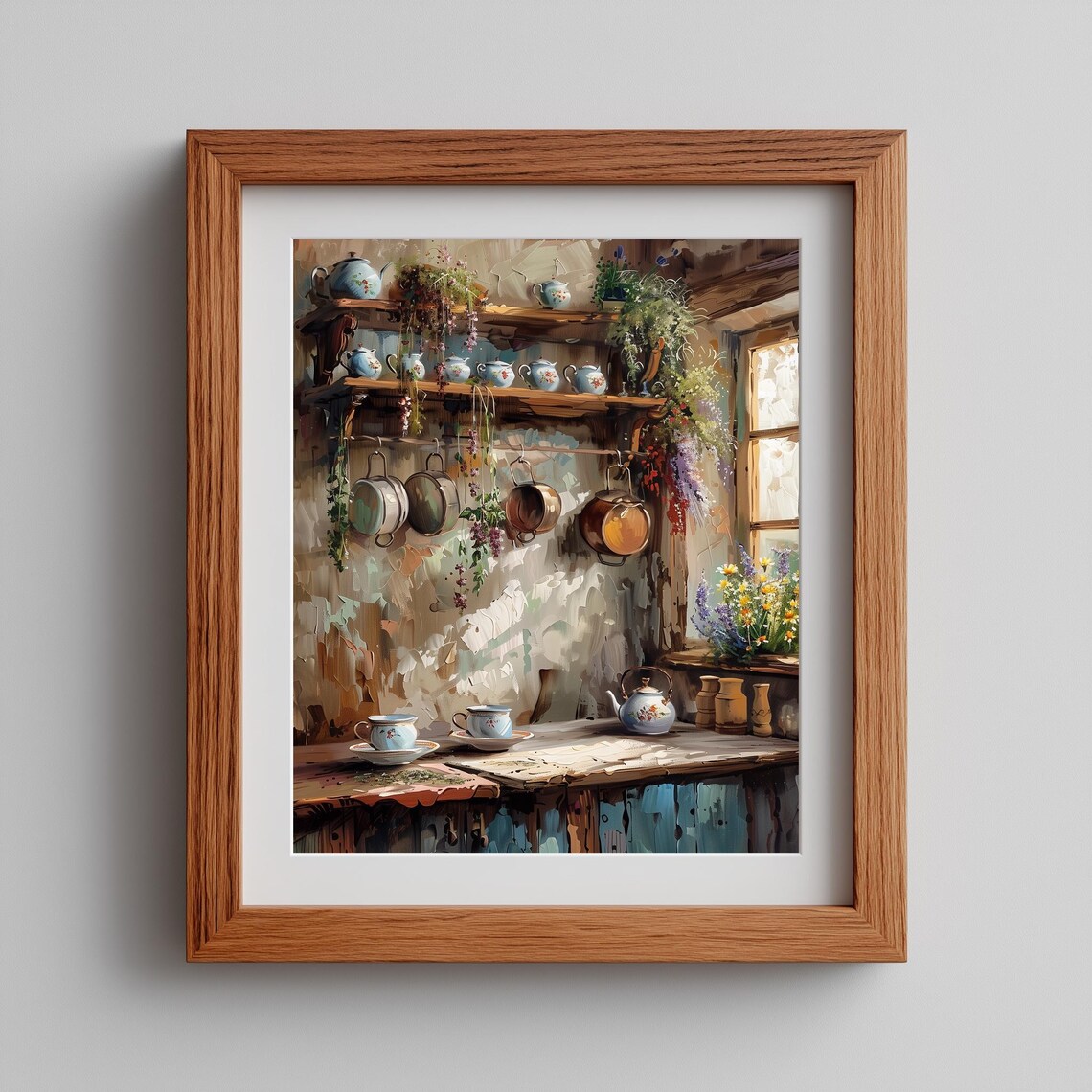 Vintage Kitchen Interior Art Print, Rustic Cottage Still Life