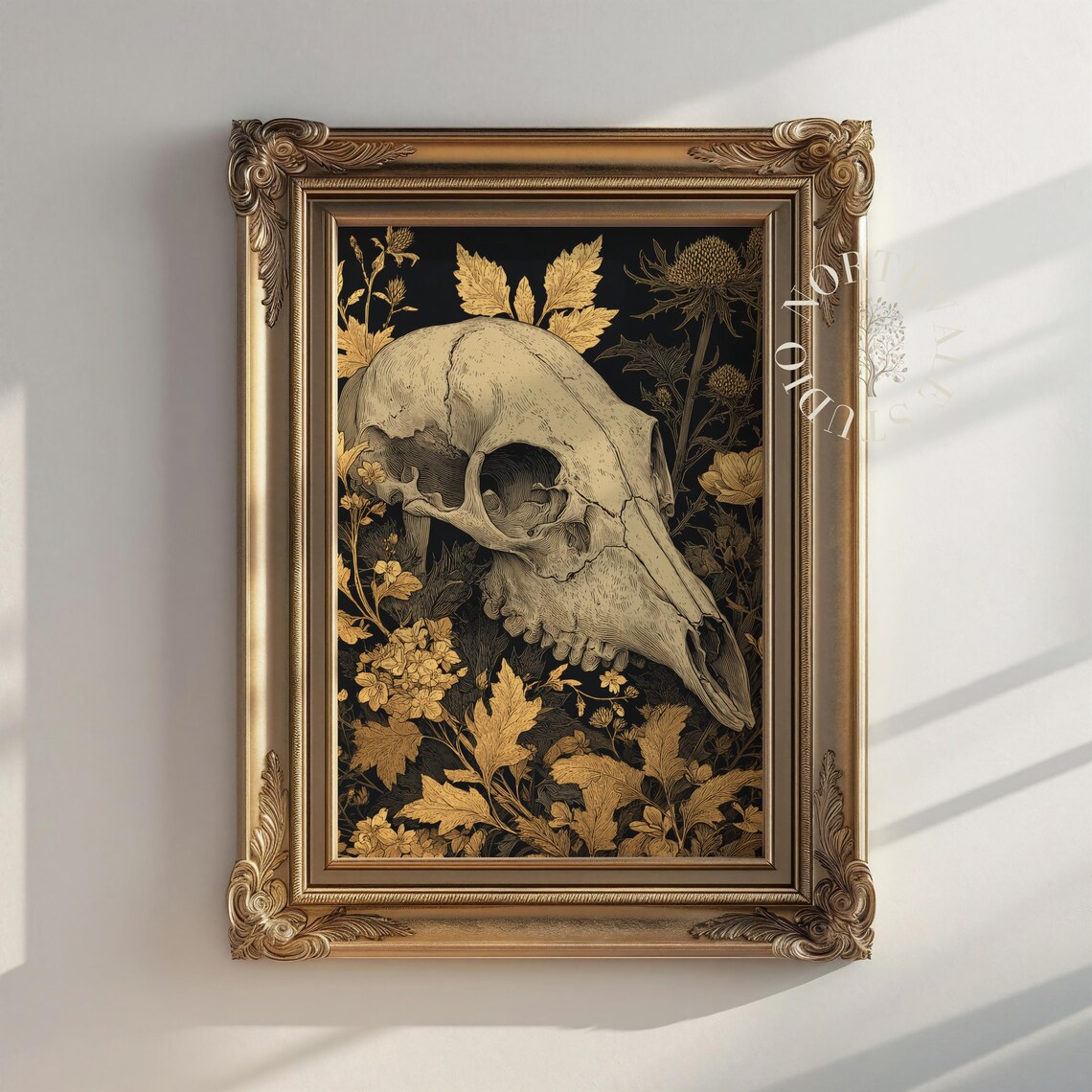 Dark Academia Animal Skull Botanical Engraving Vintage Gothic Floral Poster