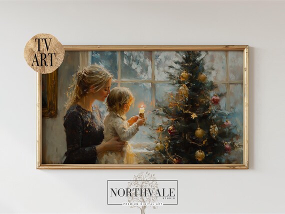 Mother And Child Christmas Tree Candle Painterly Holiday Poster