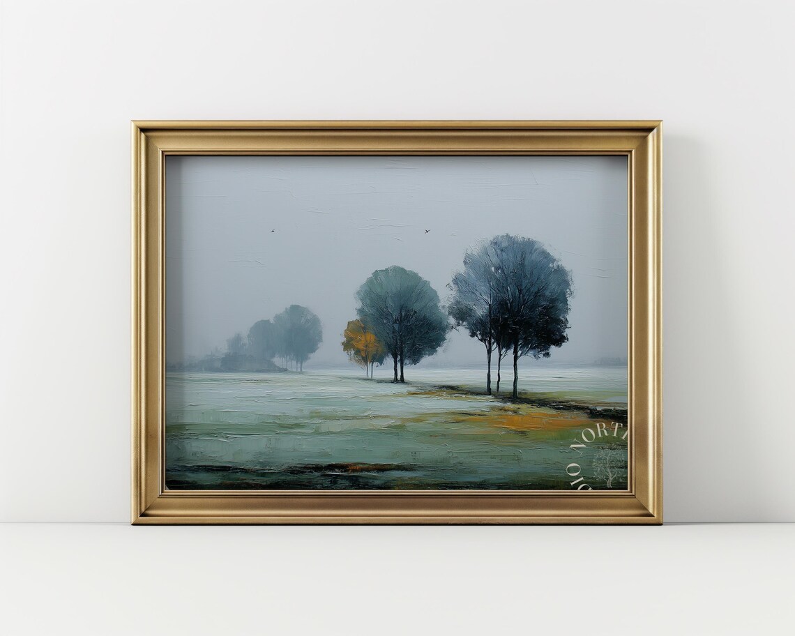 Misty Tonal Landscape Art Print, Moody Nature Decor