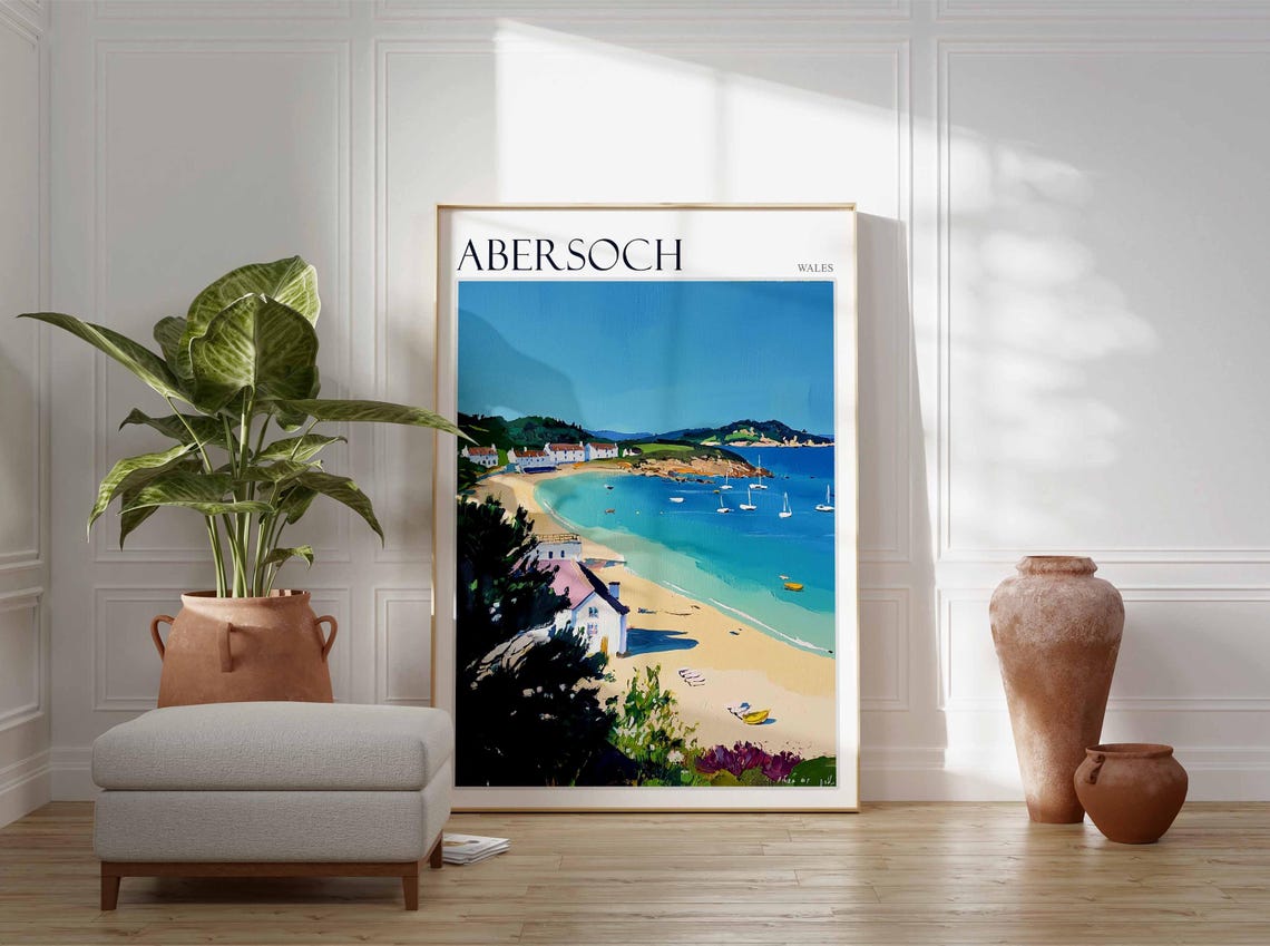 Abersoch Poster Wales Travel Poster Coastal Wall Art Uk Travel Poster Welsh Decor North Wales Poster Welsh Coast Poster Abersoch Art - Image 3