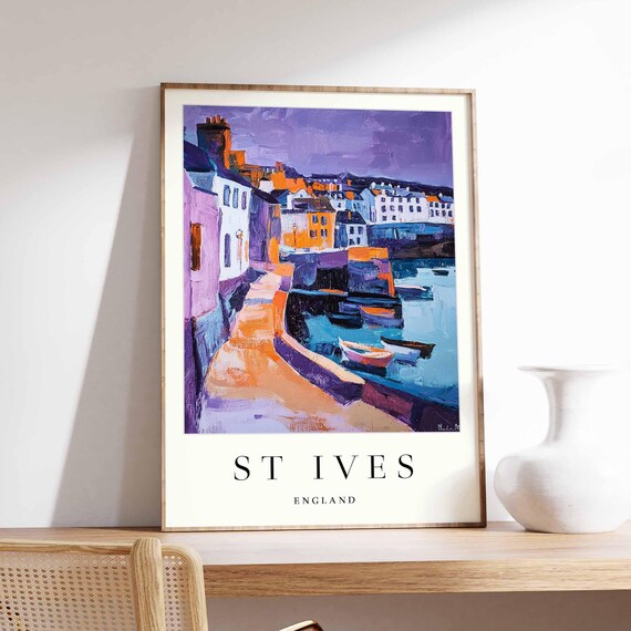St Ives England Colorful Harbor Boats Painting Travel Poster
