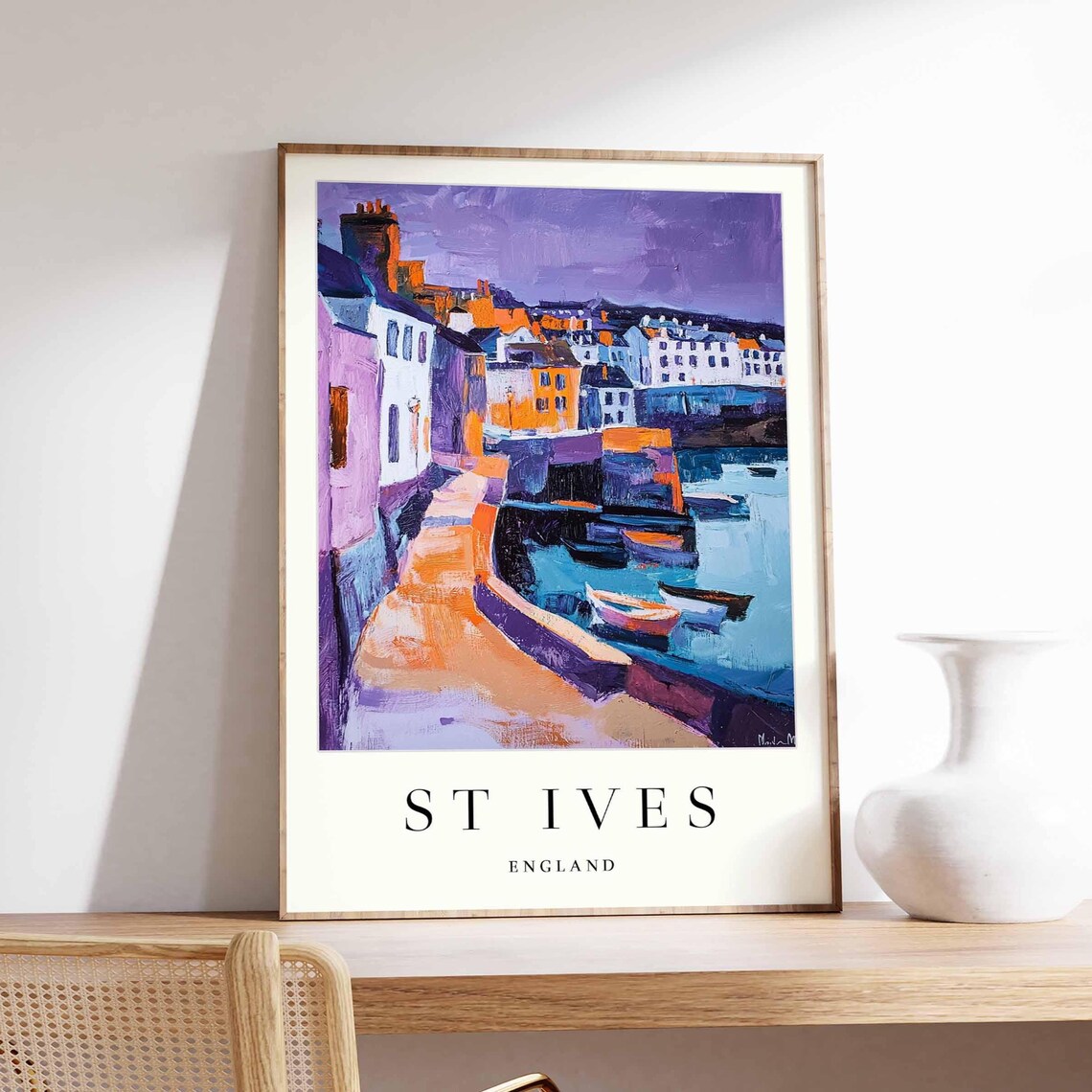 St Ives England Colorful Harbor Boats Painting Travel Poster