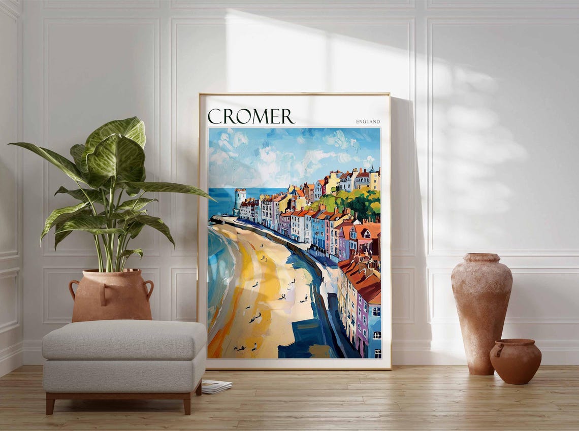 Cromer England Curved Sandy Beach Colorful Buildings Travel Poster - Image 3