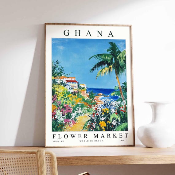Ghana Flower Market Poster Print Ghanaian Floral Wall Art Decor Botanical Africa Travel
