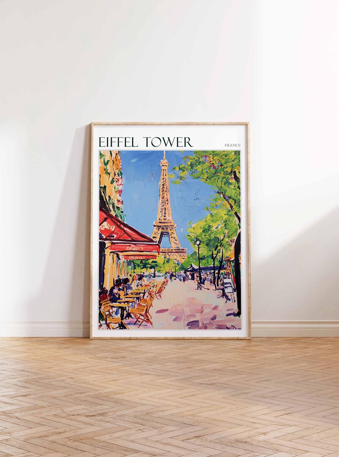 Eiffel Tower France Travel Poster Street Cafe Red Awning Painting - Image 3