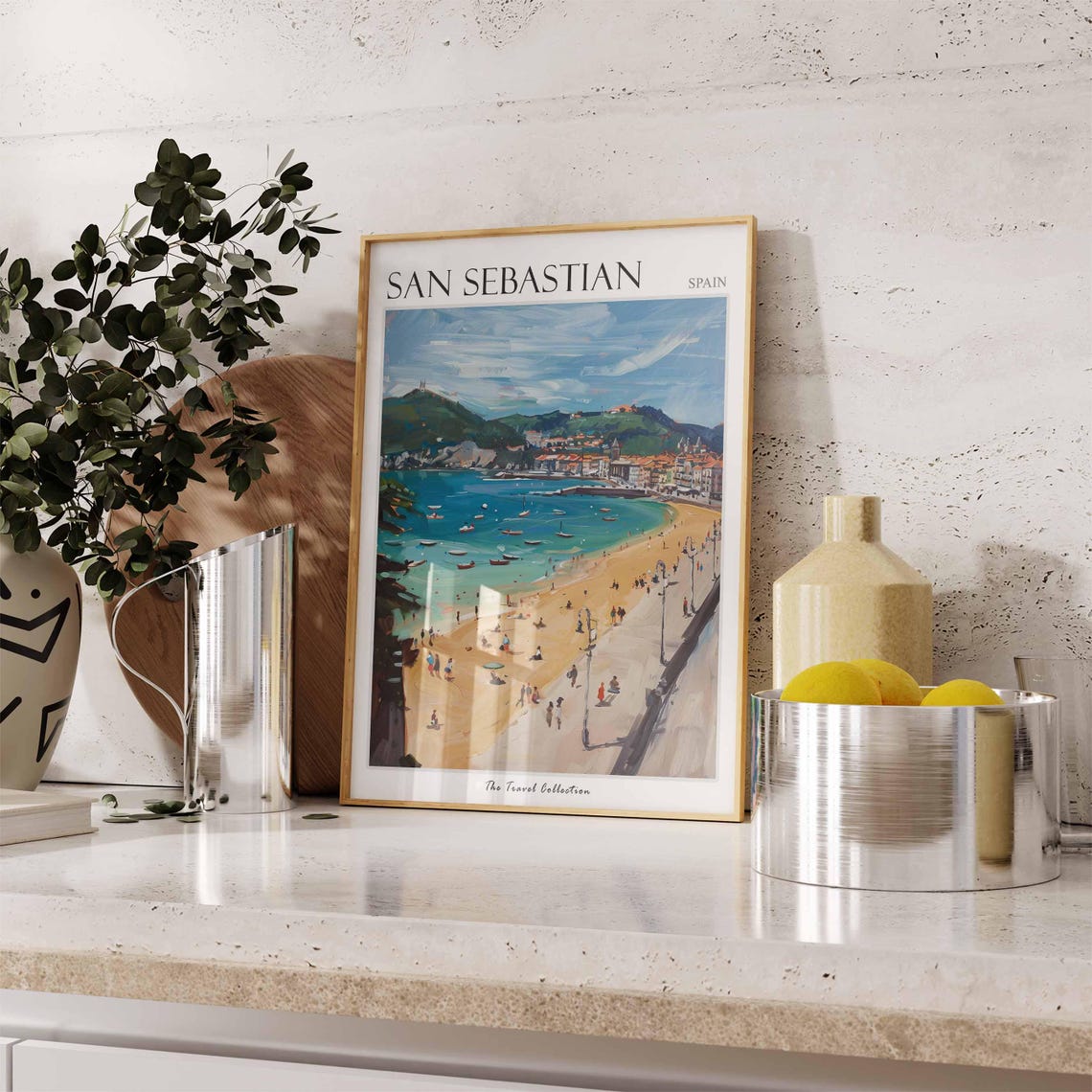 San Sebastian Spain La Concha Beach Bay Sunny Illustration Poster - Image 3