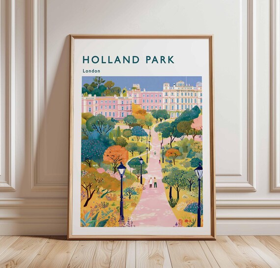 Holland Park London Lamp Lit Garden Path Stroll Travel Poster