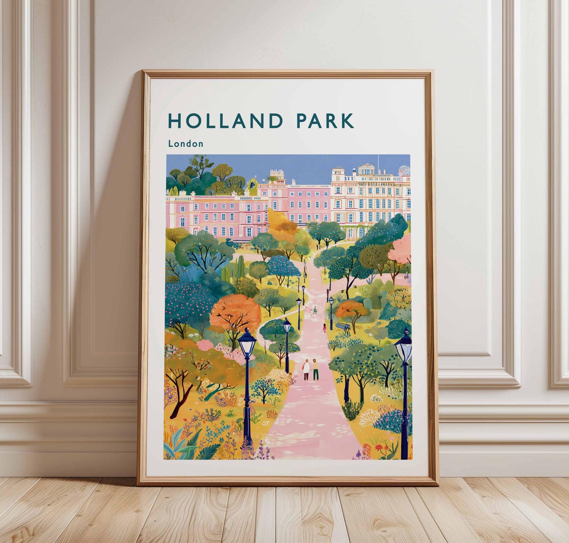 Holland Park London Lamp Lit Garden Path Stroll Travel Poster