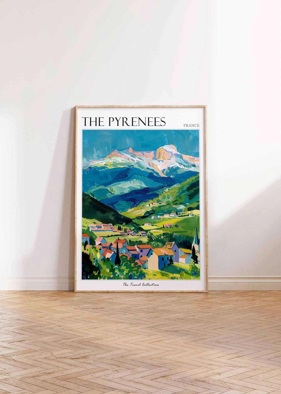 The Pyrenees France Snowy Ridges Village Painting Travel Poster - Image 2
