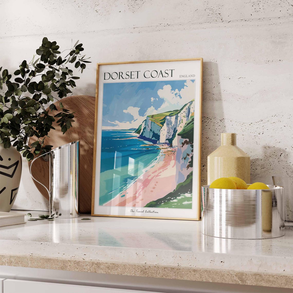 Dorset Coast England White Cliffs Travel Poster Pink Beach Sea Art - Image 3