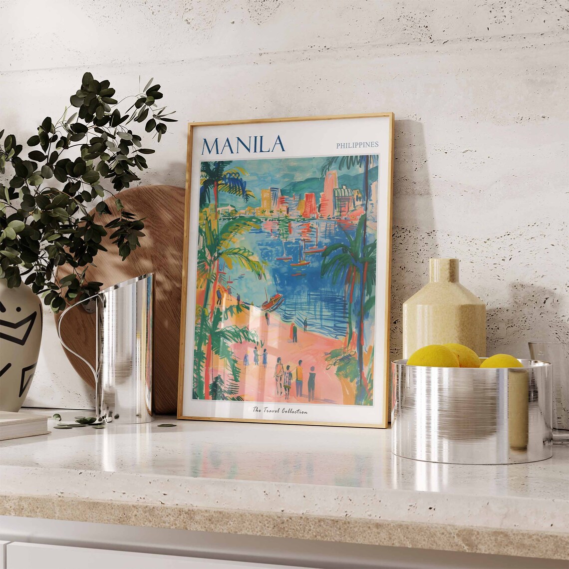 Manila Philippines Travel Poster Beach City Skyline And Palm Trees - Image 3