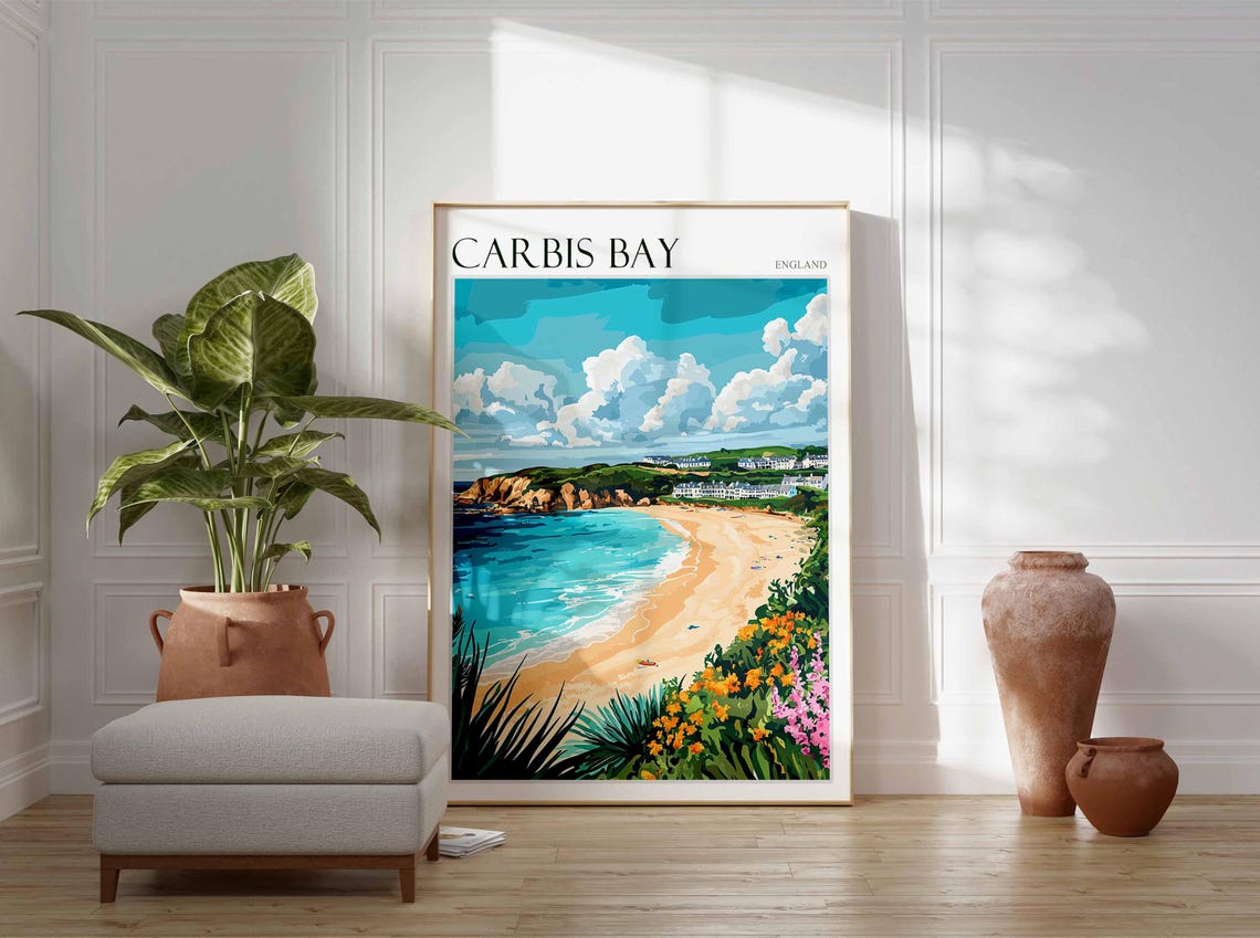 Carbis Bay England Flower Framed Bay Beach Scenic Travel Poster - Image 3