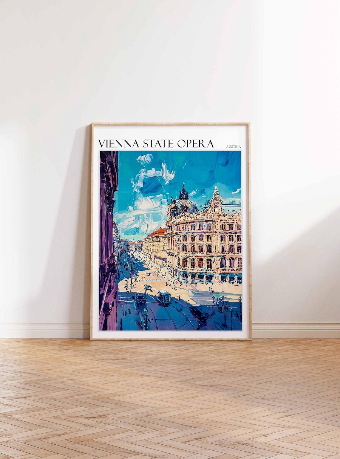 Vienna State Opera Austria Poster Grand City Street With Tram Scene - Image 2
