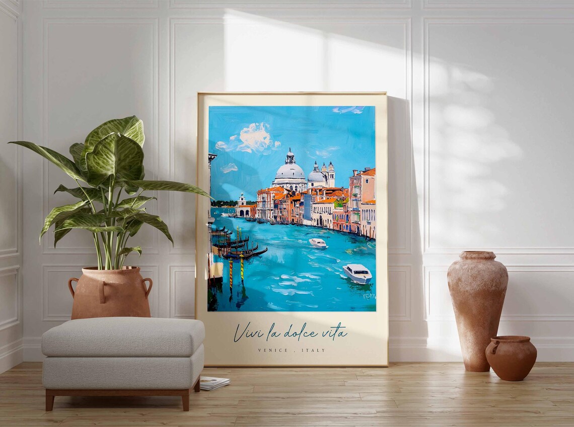 Venice Italy Grand Canal Gondolas Basilica della Salute Travel Poster - Image 3