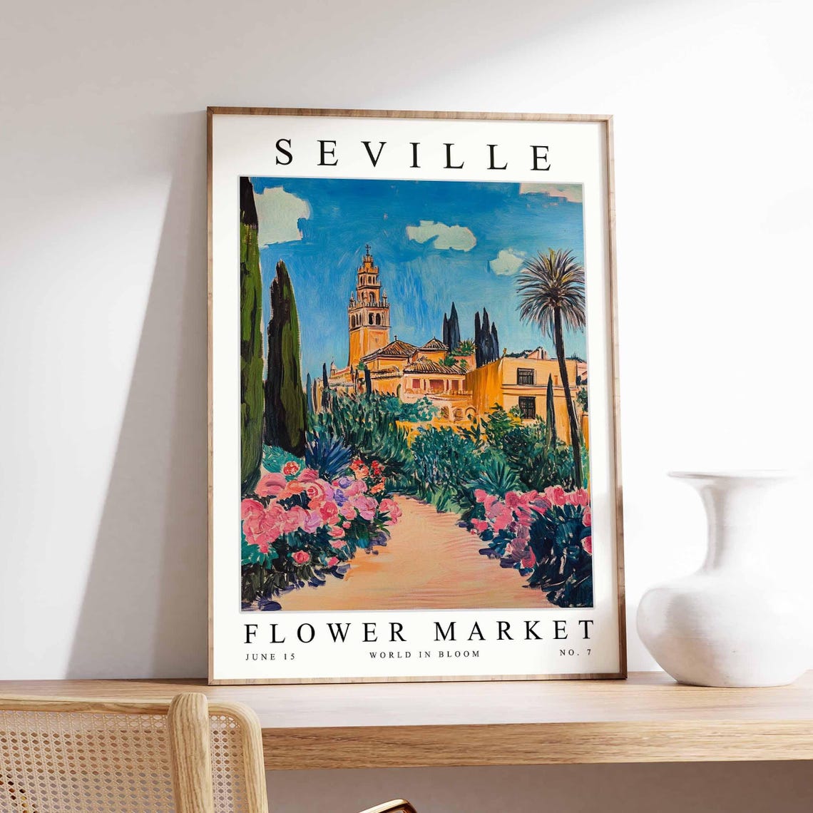 Seville Flower Market Poster Sevilleprint Spanish Floral Wall Art Sevillefloral Decor Botanical Spain Print Europe Travel