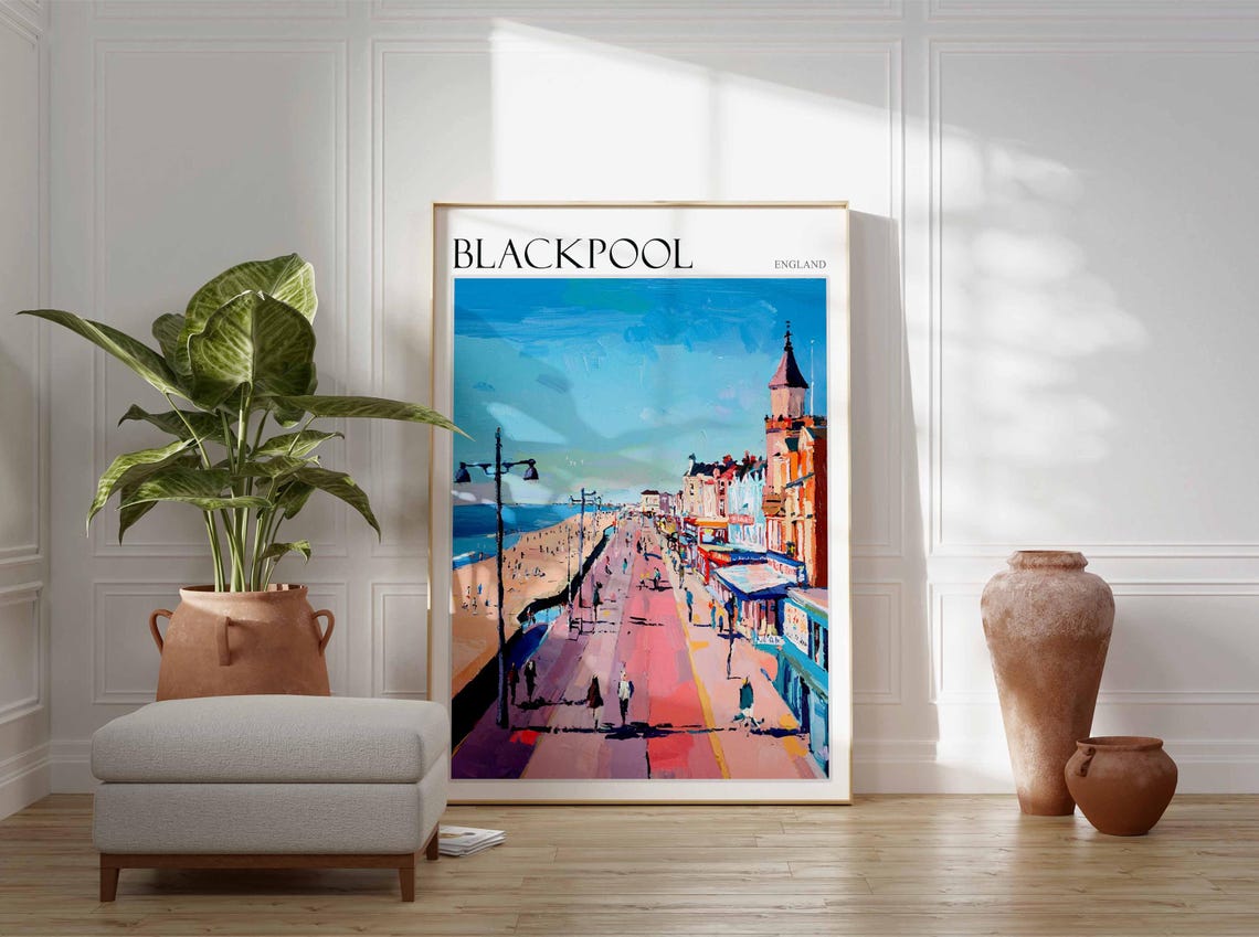Blackpool Promenade Beach Amusement Lights Painterly Travel Poster - Image 3