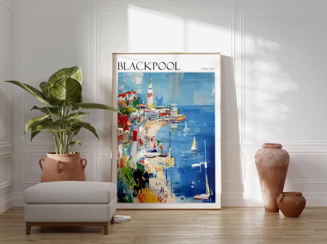 Blackpool Tower Sailing Boats Sea Abstract Expressionist Poster - Image 3
