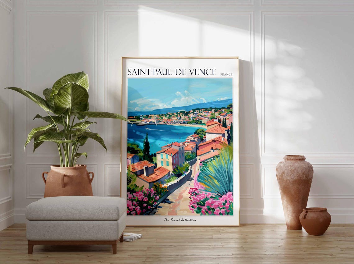 Saint Paul De Vence France Coastal Town View Painting Travel Poster - Image 3
