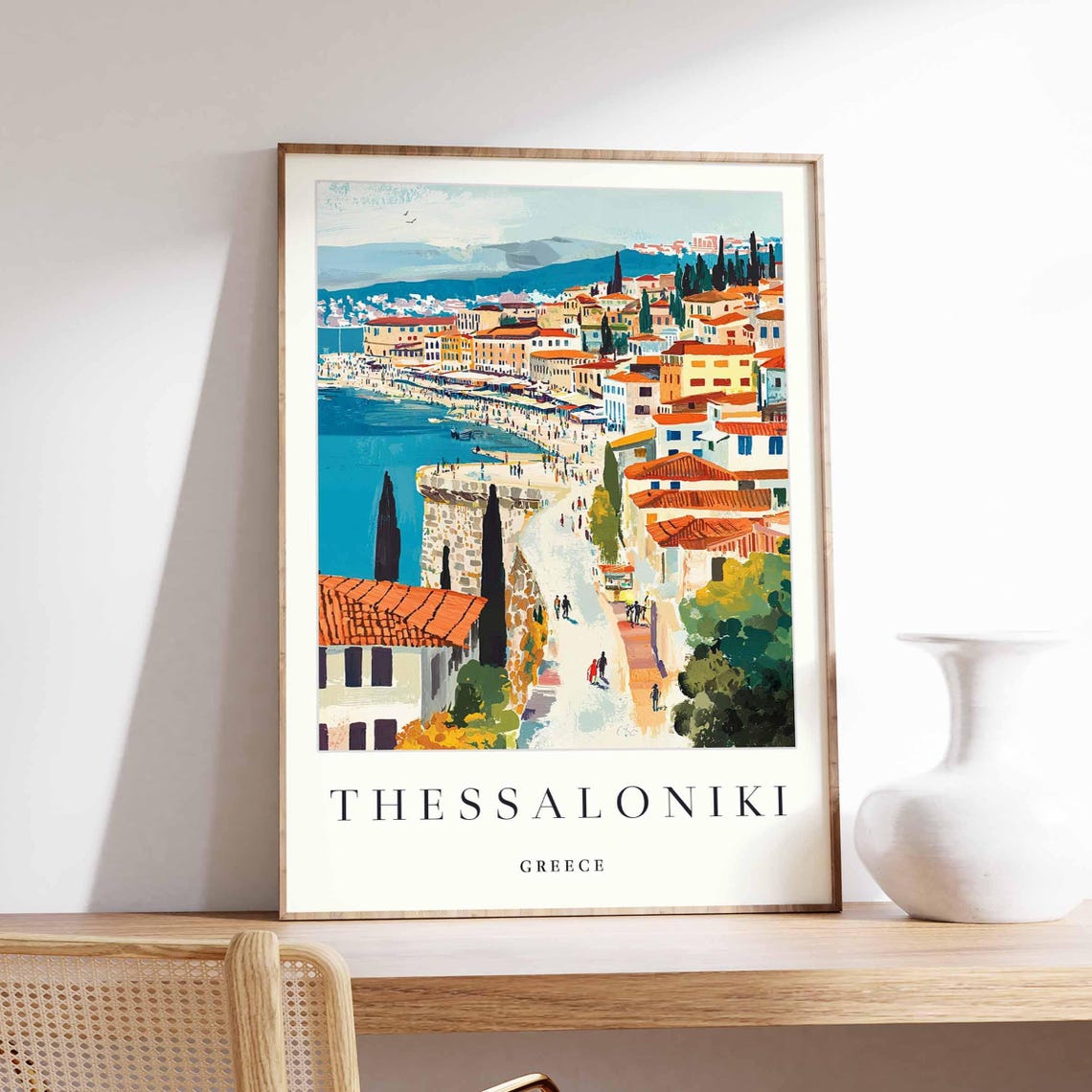 Thessaloniki Greece Old Town White Tower Red Roofs Hillside Poster