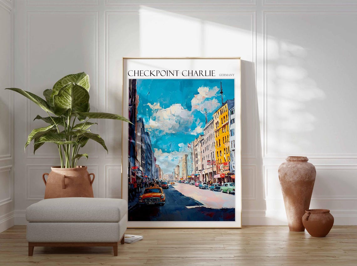 Checkpoint Charlie Berlin Yellow Car Classic Street Scene Poster - Image 2