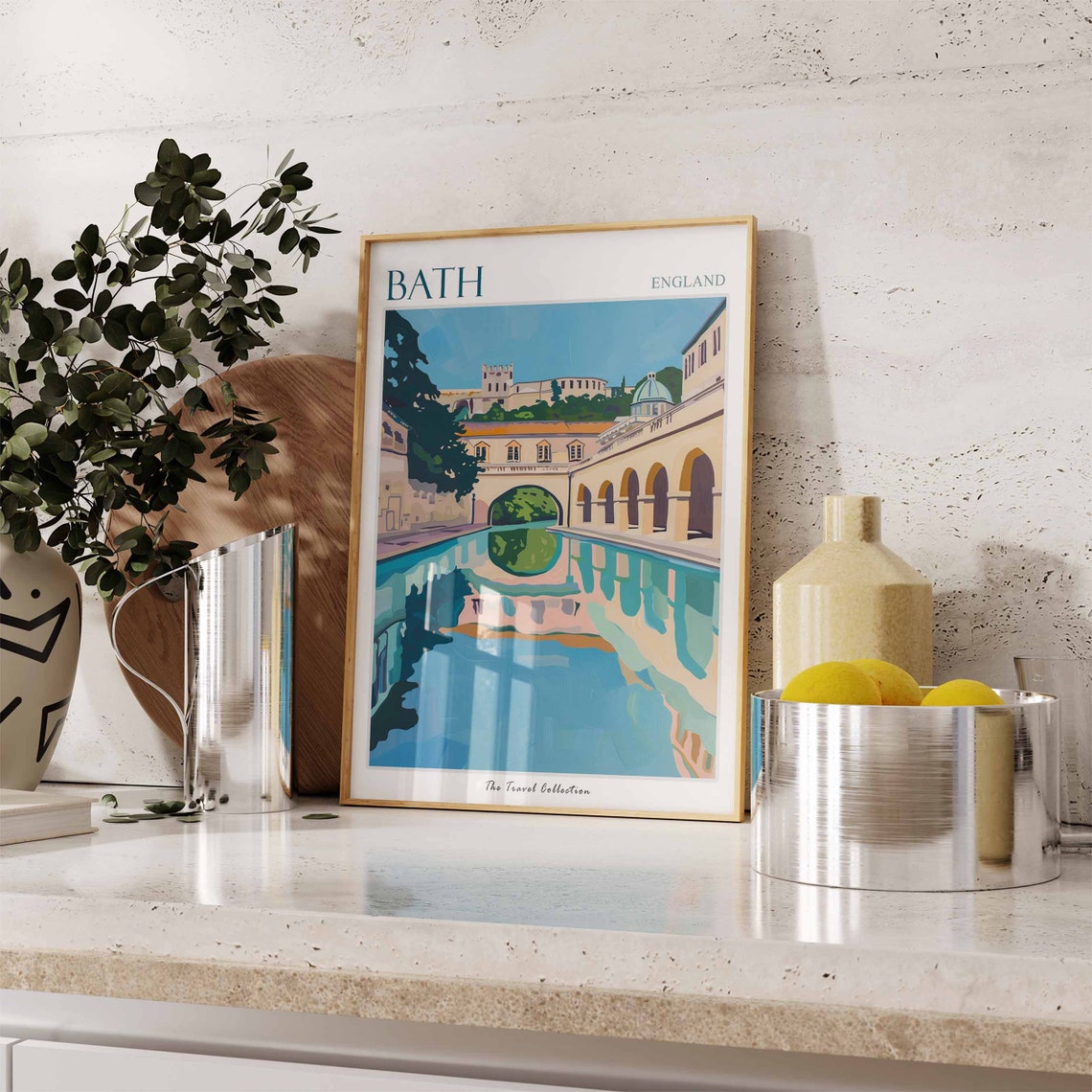 Bath Roman Baths Colonnade Mirror Water England Travel Poster - Image 3