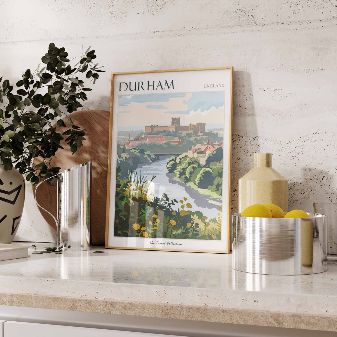 Durham England Castle Cathedral River Illustrated Travel Poster - Image 3