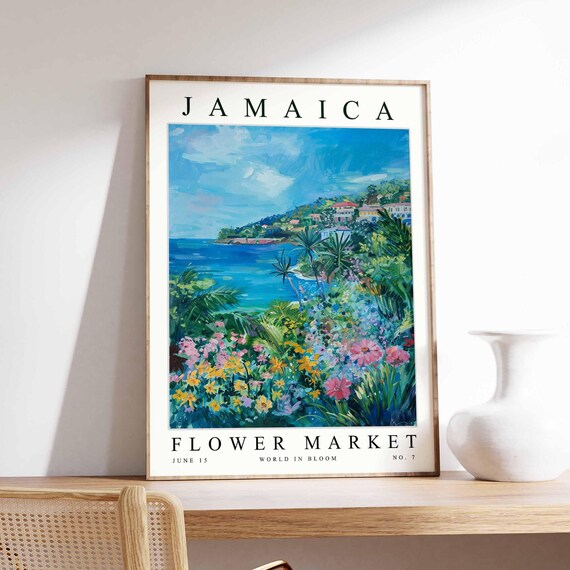 Jamaica Flower Market Poster Print Jamaican Floral Wall Art Decor Botanical Caribbean Travel