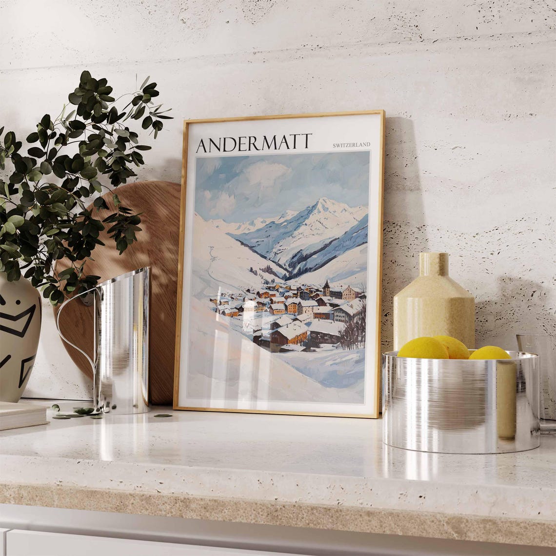 Andermatt Switzerland Winter Valley Village Between Snow Peaks Poster - Image 2