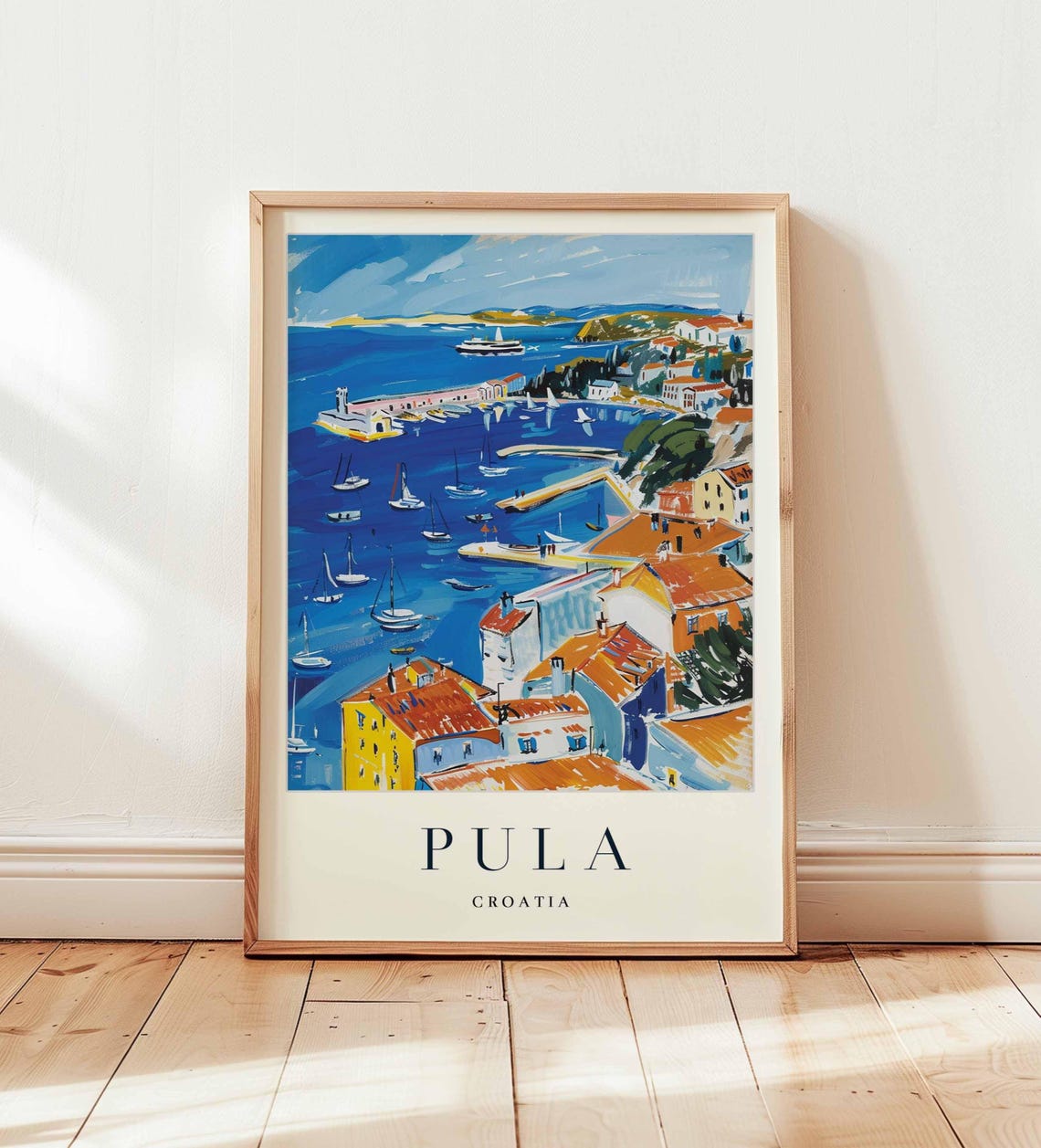 Pula Croatia Aerial Harbor View Sailboats Scenic Travel Poster