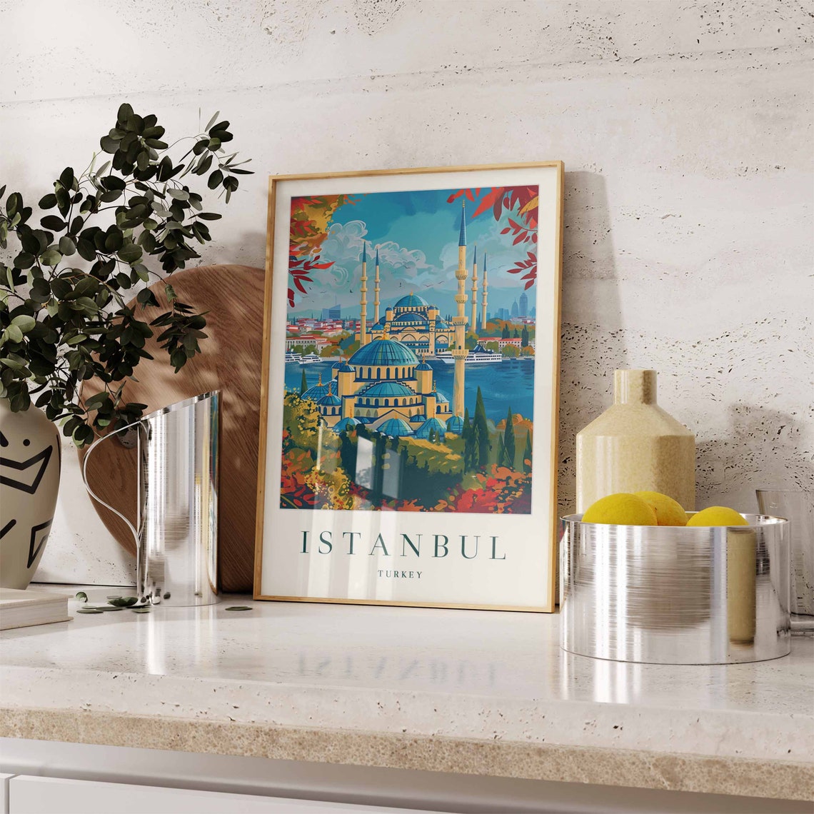 Istanbul Turkey Travel Poster Blue Mosque Minarets And Bosphorus - Image 3