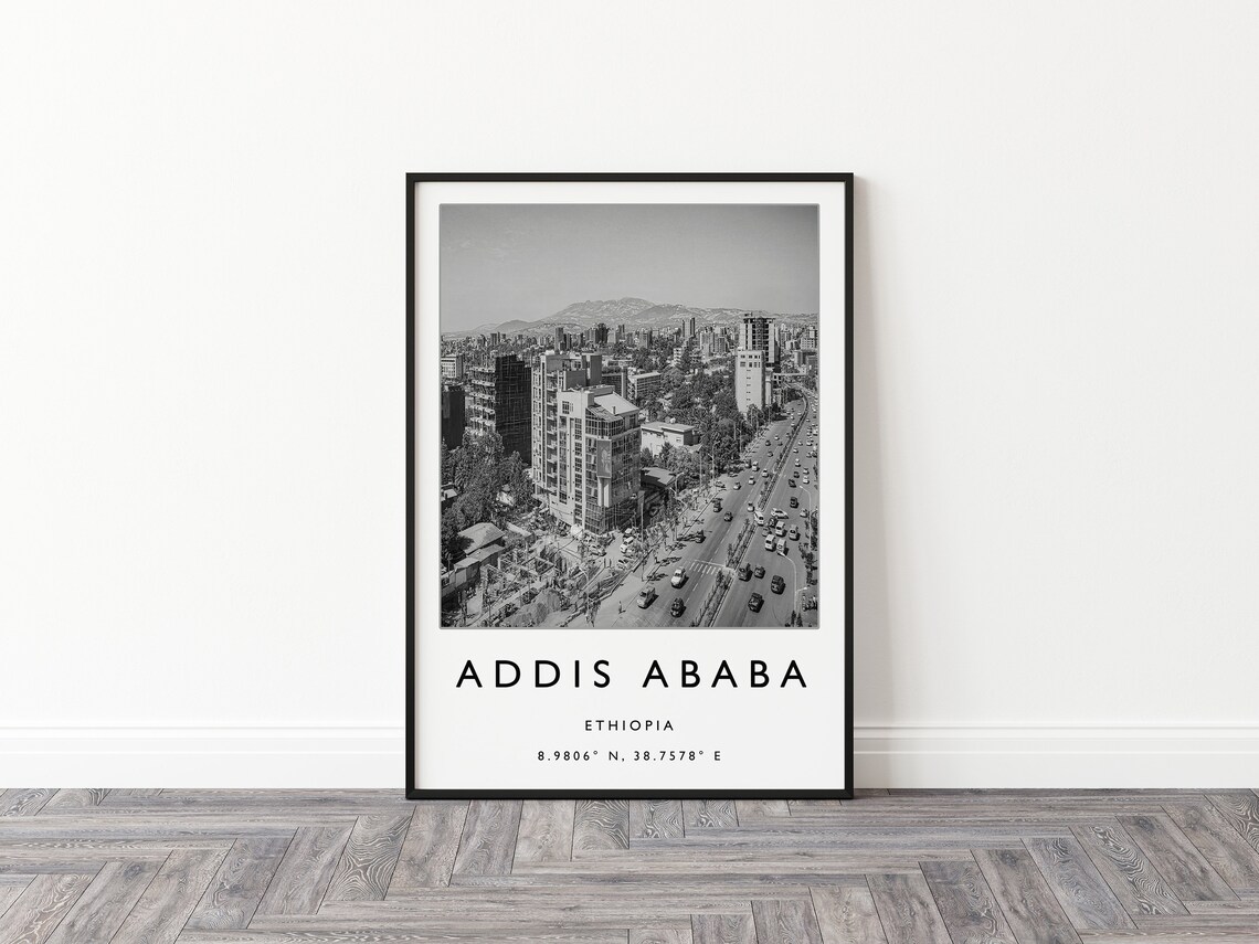 Addis Ababa Travel Poster, Black White Art Print - Image 3